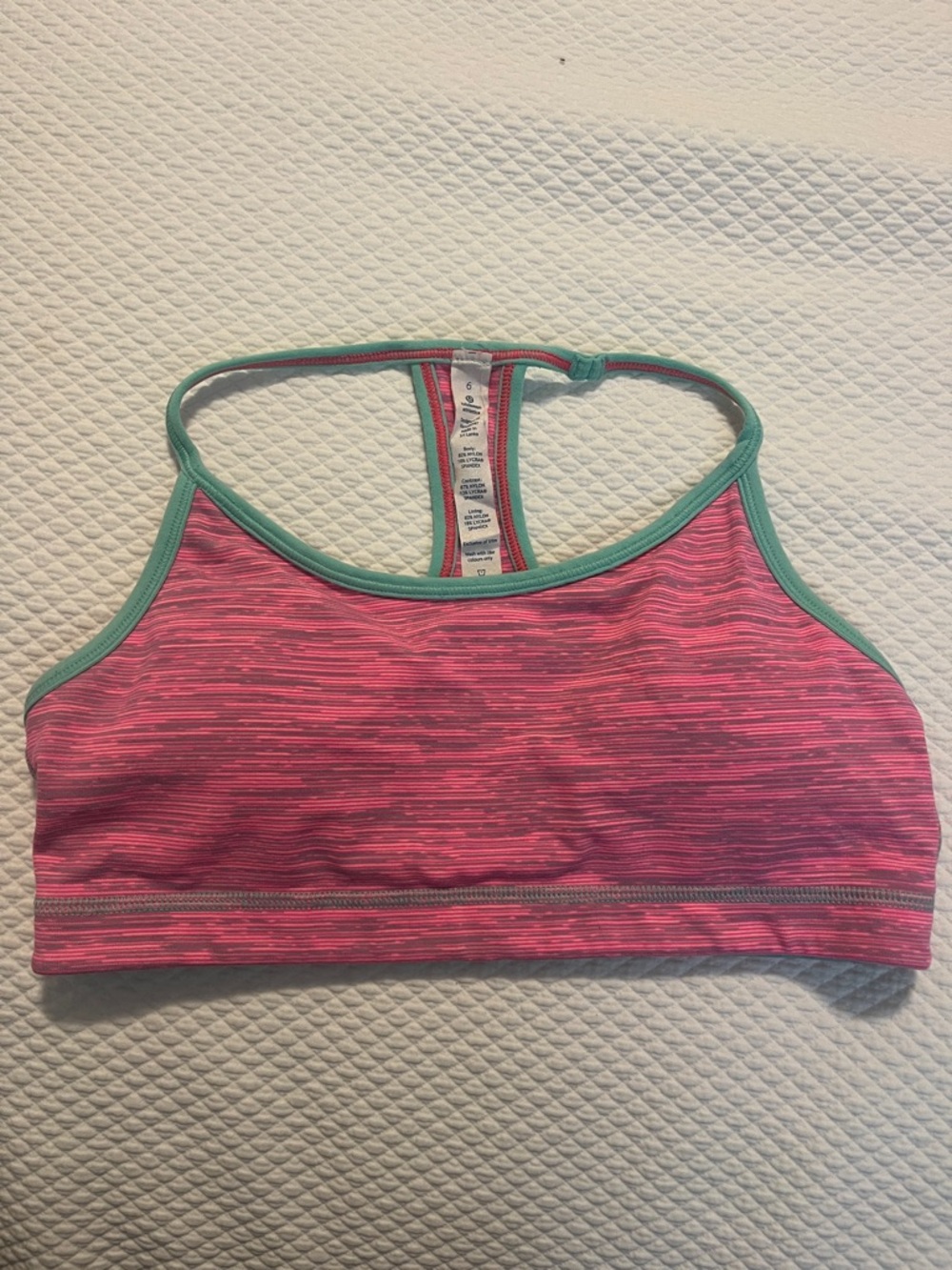 Lululemon Athletica Pink Space-Dye Sports Bra with Mint Trim 6